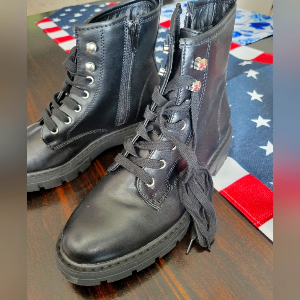 Black COMBAT Lace-Up Ankle Boots